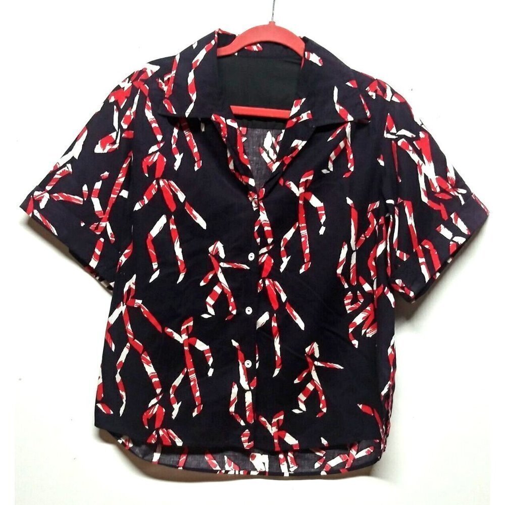 Womens NOVELTY PRINT top shirt blouse Sz XL unique "MAN WALKING"/people SS Flaw